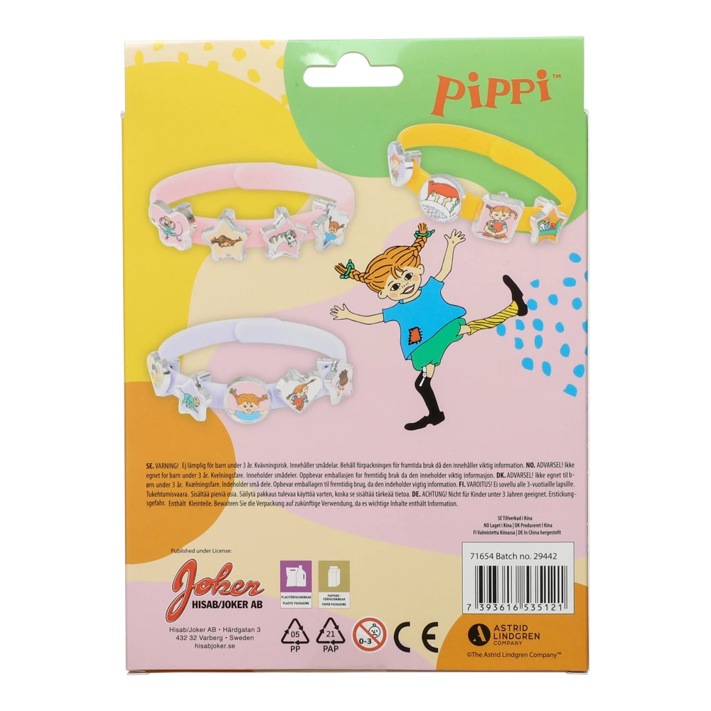 Armbandset Pippi L�ngstrump - 3 armband med 18 berlocker