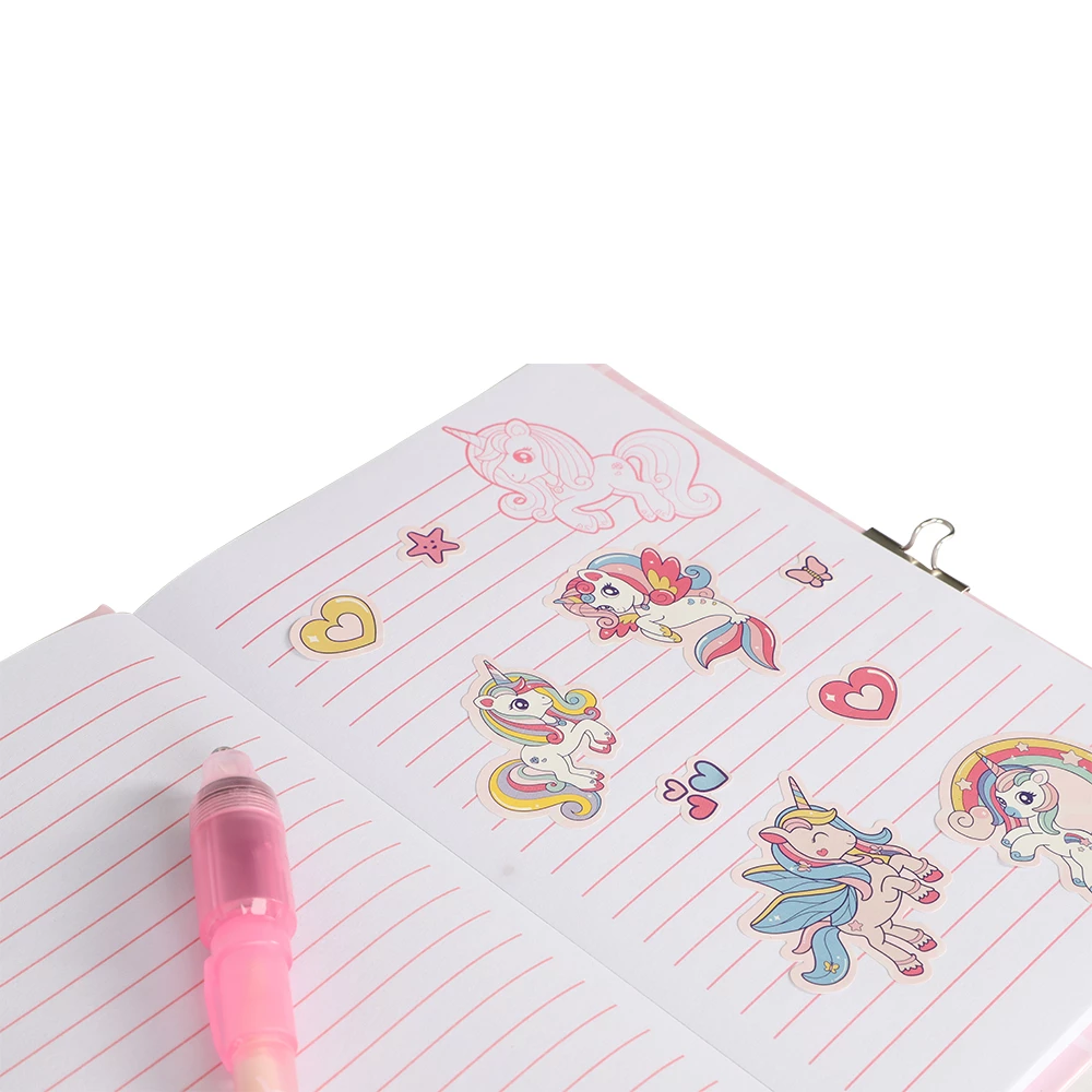 Dagboksset enh�rning med l�s - penna och klisterm�rken