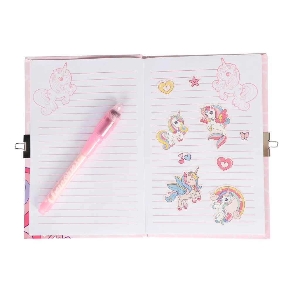 Dagboksset enh�rning med l�s - penna och klisterm�rken