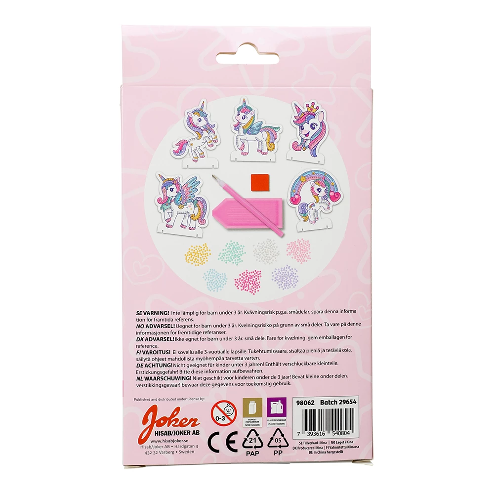 Diamond painting enh�rning - 5 motiv med strassp�rlor