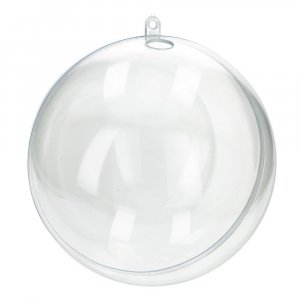 Plastboll 140 mm - kristallklar separerbar med hål (PS) Plastboll 140 mm - kristallklar separerbar med hål (PS)