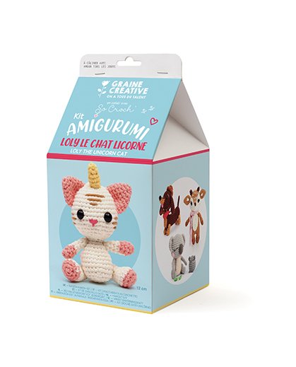 Virkningskit för amigurumi, enhörningskatt 15 cm Virkningskit för amigurumi, enhörningskatt 15 cm