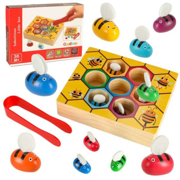 Montessori spel Bikupa med bin i trä 16,5 x 13,5 cm - Inkl. pincett Montessori spel Bikupa med bin i trä 16,5 x 13,5 cm - Inkl. pincett
