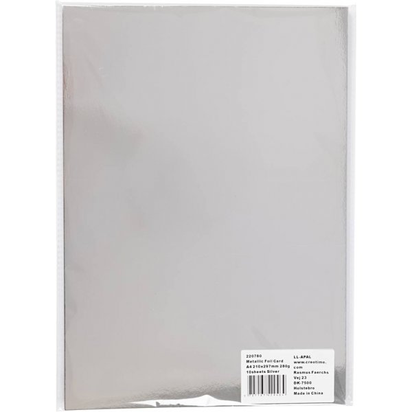 Metallkartong - silver - A4 - 10 ark Metallkartong - silver - A4 - 10 ark