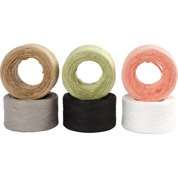 Raffia Pappersgarn - mixade färger - 6 x 100 m Raffia Pappersgarn - mixade färger - 6 x 100 m