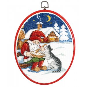 Broderist Billede - Julemand med grd og kat