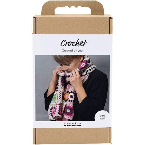 Virkpaket Scarf mormorsrutor Varmfärger Virkpaket Scarf mormorsrutor Varmfärger