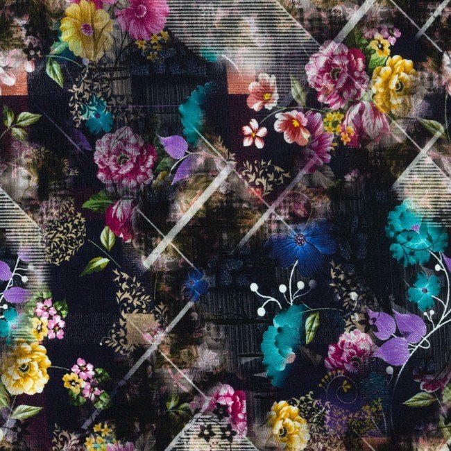Jersey med print - Digi Mix Diadem - Diamantblomst - Digitalt print strik, Strikstof, Stof
