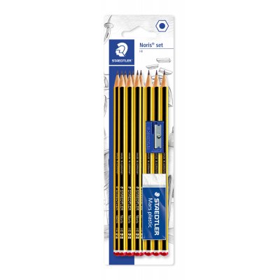 Noris - St med 10 blyanter, blyantspidser og viskelder