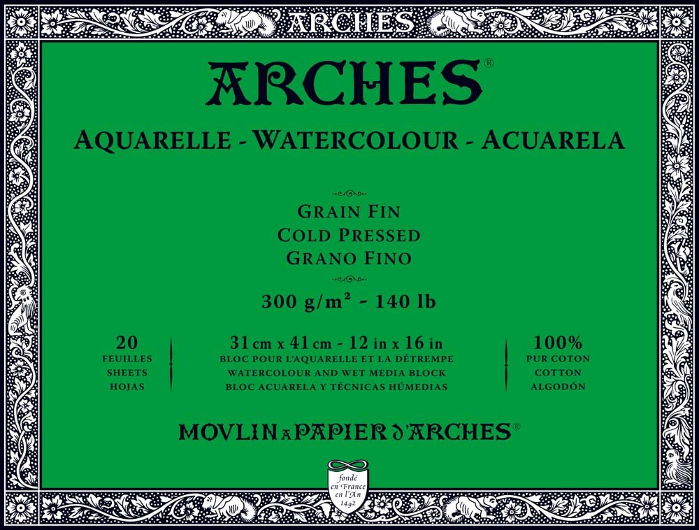 Akvarellblokk Kaldpressede Arches 300 g - 31x41 cm - Akvarellpapir, Blokk