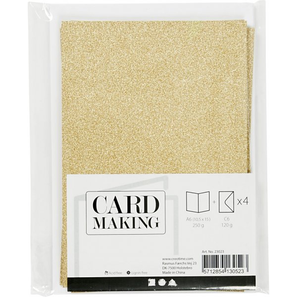 Kort och kuvert - guld - glitter - 11,5 x 16,5 cm - 4 set Kort och kuvert - guld - glitter - 11,5 x 16,5 cm - 4 set