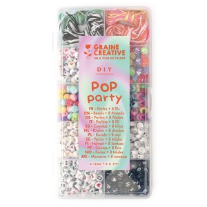 Bokstavsp�rlor Pop Party med tr�dar - 1200 st