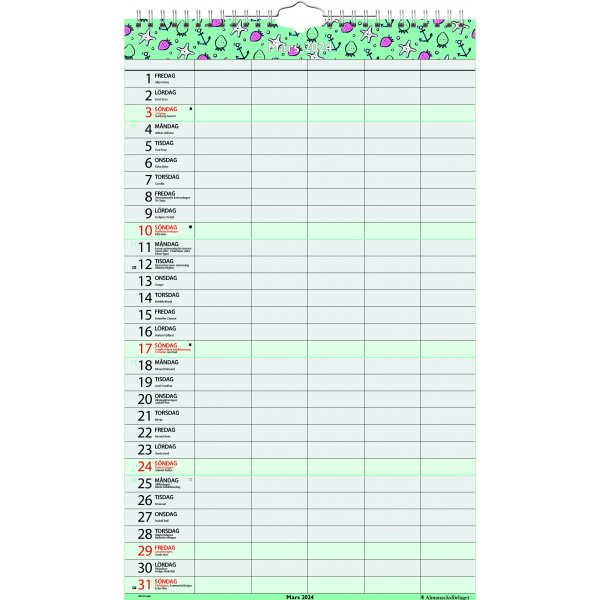 Familjeväggkalender - 5 kolumner - Almanacksförlaget Familjeväggkalender - 5 kolumner - Almanacksförlaget