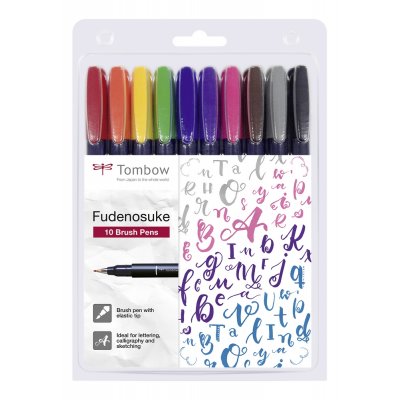 Tombow Brush pen Fudenosuke Hrd - 10 pennor
