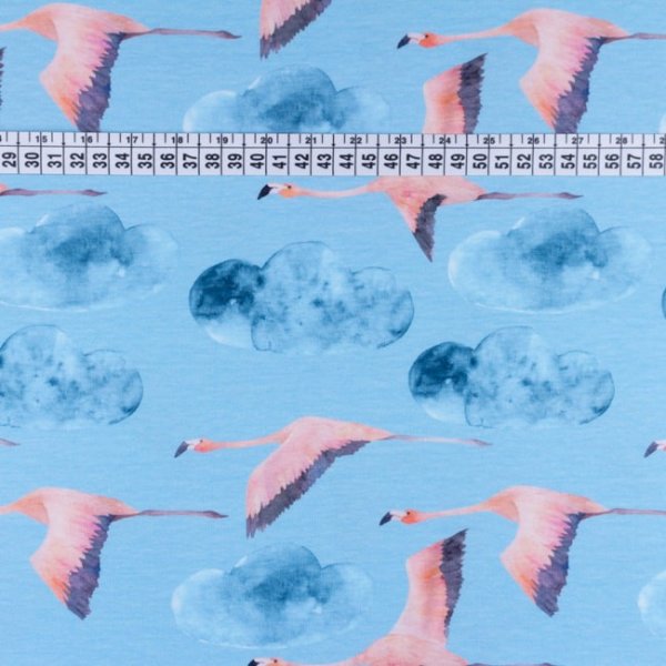 Mönstrad Trikå 150 cm - Flygande Flamingo Mönstrad Trikå 150 cm - Flygande Flamingo