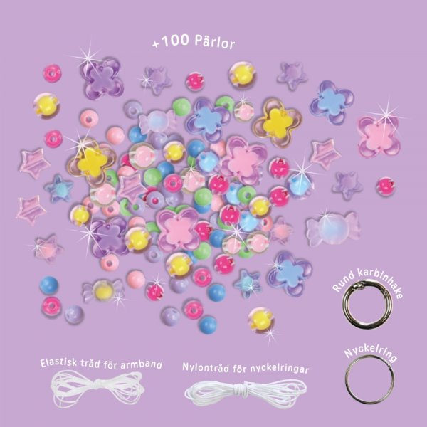 P�rlset armband och nyckelring mixade f�rger - g�r egna
