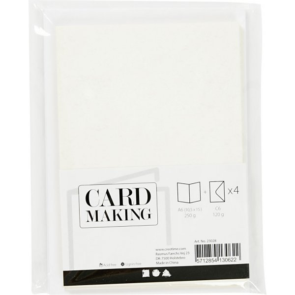 Kort och kuvert - vit - glitter - 11,5 x 16,5 cm - 4 set Kort och kuvert - vit - glitter - 11,5 x 16,5 cm - 4 set