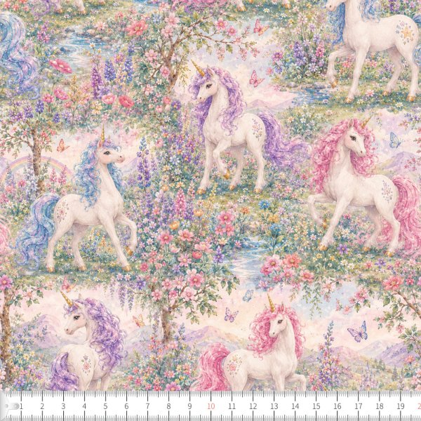 Trik�tyg Unicornisar bomull/elastan 150 cm Vit - Metervara