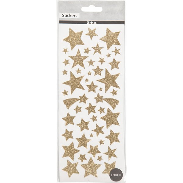 Glitterstickers - guld - stjärnor - 2 ark Glitterstickers - guld - stjärnor - 2 ark