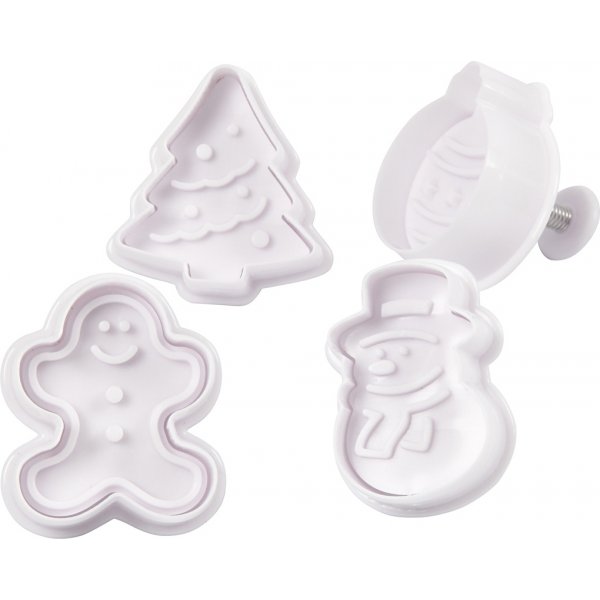 Utsticksform med prägel - vit - julgran - snögubbe - pepparkaksgubbe - kula Utsticksform med prägel - vit - julgran - snögubbe - pepparkaksgubbe - kula