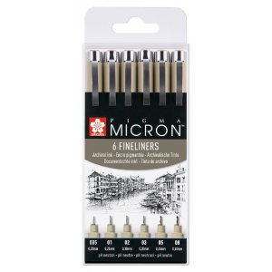 Fineliners Pigma Micron Arkivbeständig - 6 pennor