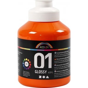 Skolemaling - Akryl - oransje - blank - 500 ml