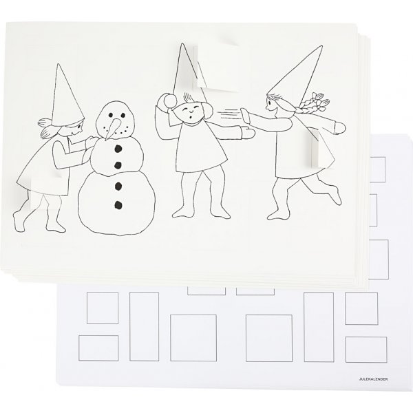 Julkalender med nissar i snöbollskrig - vit - A3 - 30 st Julkalender med nissar i snöbollskrig - vit - A3 - 30 st