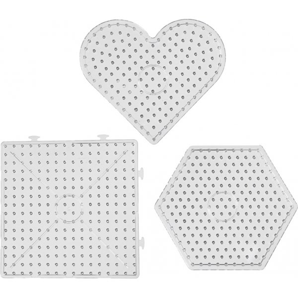 Pärlplattor - klar - hjärtan - hexagon - fyrkanter - JUMBO - 6 st Pärlplattor - klar - hjärtan - hexagon - fyrkanter - JUMBO - 6 st