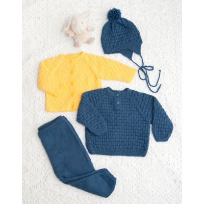 Strikkeopskrift - Cardigan, sweater, bukser og hue