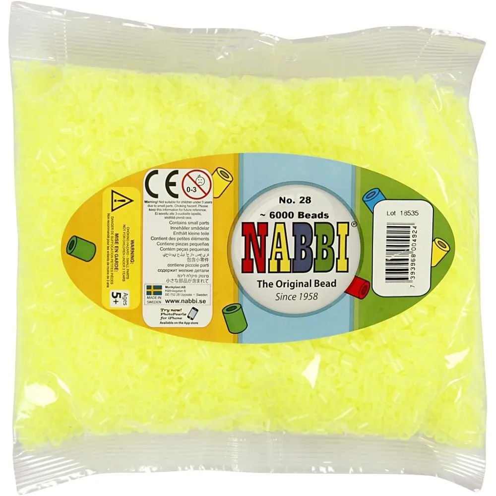 NABBI Tube perler - Neon gul (32223) - 6000 stk - Rørperler, Perler & perleplader, Håndværk