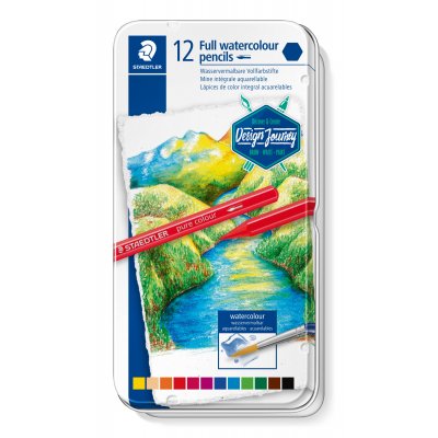 Akvarellfargede blyanter i blikkboks - 12 blyanter
