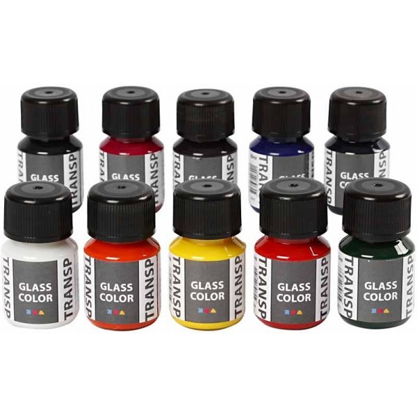 Glasfärg transparent - mixade färger - 10 x 30 ml Glasfärg transparent - mixade färger - 10 x 30 ml