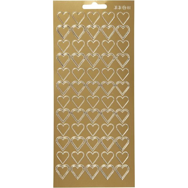 Klistermærker hjerter 10x23 cm guld - 1 ark Klistermærker hjerter 10x23 cm guld - 1 ark