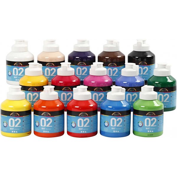 Skolfärg - Akryl - mixade färger - matt - 15 x 500 ml Skolfärg - Akryl - mixade färger - matt - 15 x 500 ml