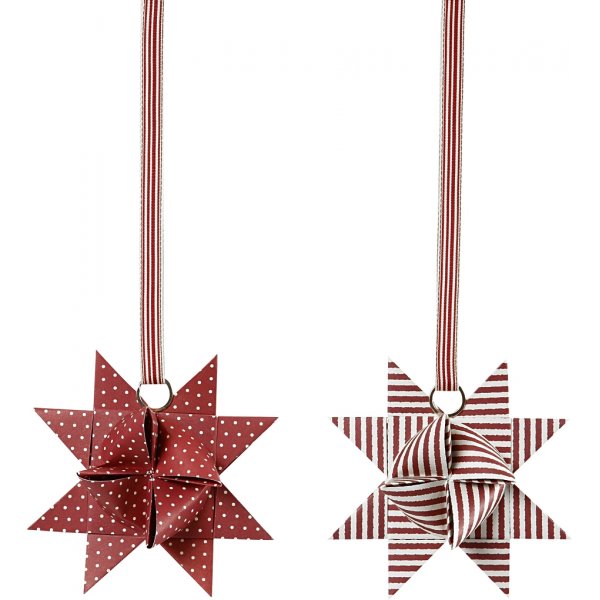 Stjärnstrimlor - röd - vit - Ø6,5+11,5 cm - 60 strimlor Stjärnstrimlor - röd - vit - Ø6,5+11,5 cm - 60 strimlor