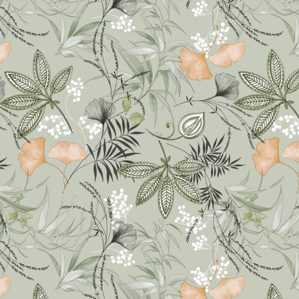 Vaxduk med Ginko motiv - Gr�n