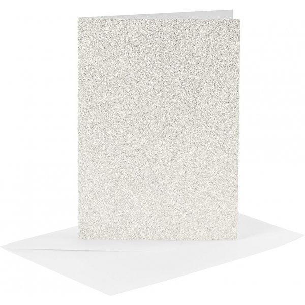 Kort och kuvert - vit - glitter - 11,5 x 16,5 cm - 4 set Kort och kuvert - vit - glitter - 11,5 x 16,5 cm - 4 set