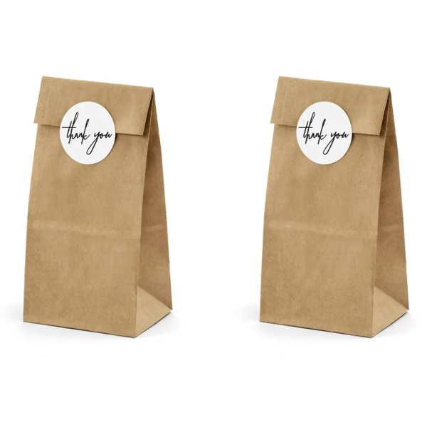 Godisp�sar i kraftpapper med Thank you-stickers 8 x 18 x 6 cm - 6-pack
