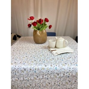 Vaxduk sommarblommor vit botten 140 cm