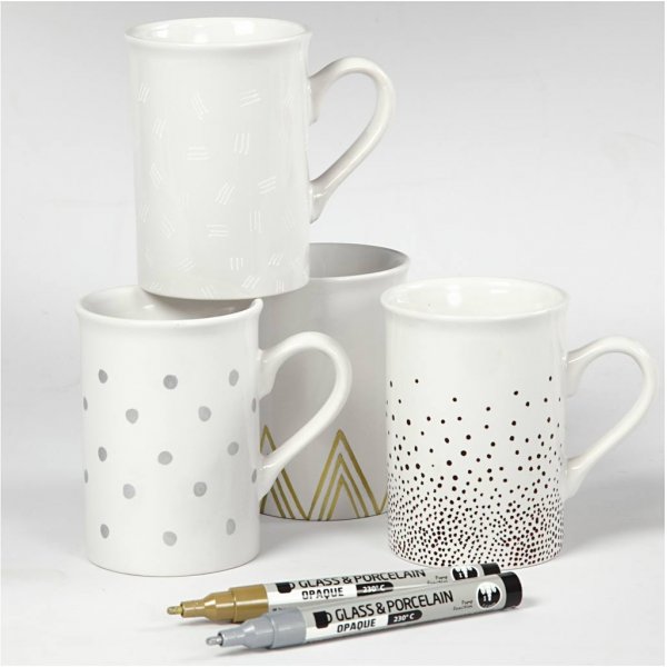 Glas- och porslinstusch - brun - guld - silver - vit - semi opaque - 1-2 mm - 4 st Glas- och porslinstusch - brun - guld - silver - vit - semi opaque - 1-2 mm - 4 st