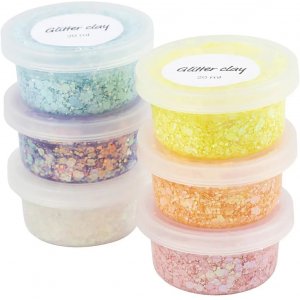 Glitter clay, pastellfrger, 6x20 ml