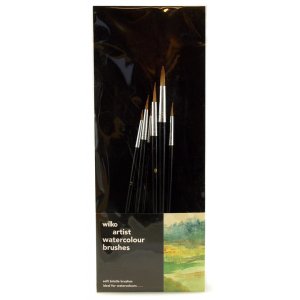 Kunstnerpensel til bl�d akvarelmaling 6 stk - St�rrelse 1, 3, 5, 7, 9, 11