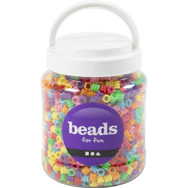 Plastperler b�lgemiks 7 mm blandede farger 265 g - Krukke