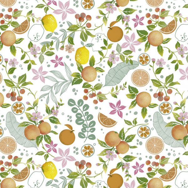 Vaxduk med Tropic motiv - Vit/orange