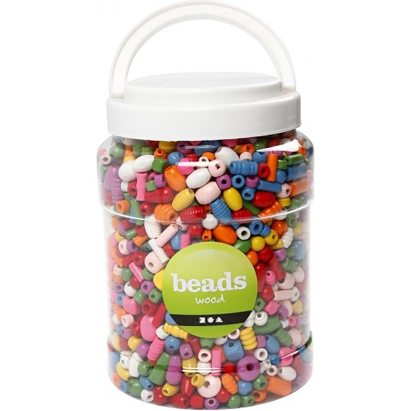 Träpärlor - medium - mixade färger och storlekar - 2 l Träpärlor - medium - mixade färger och storlekar - 2 l