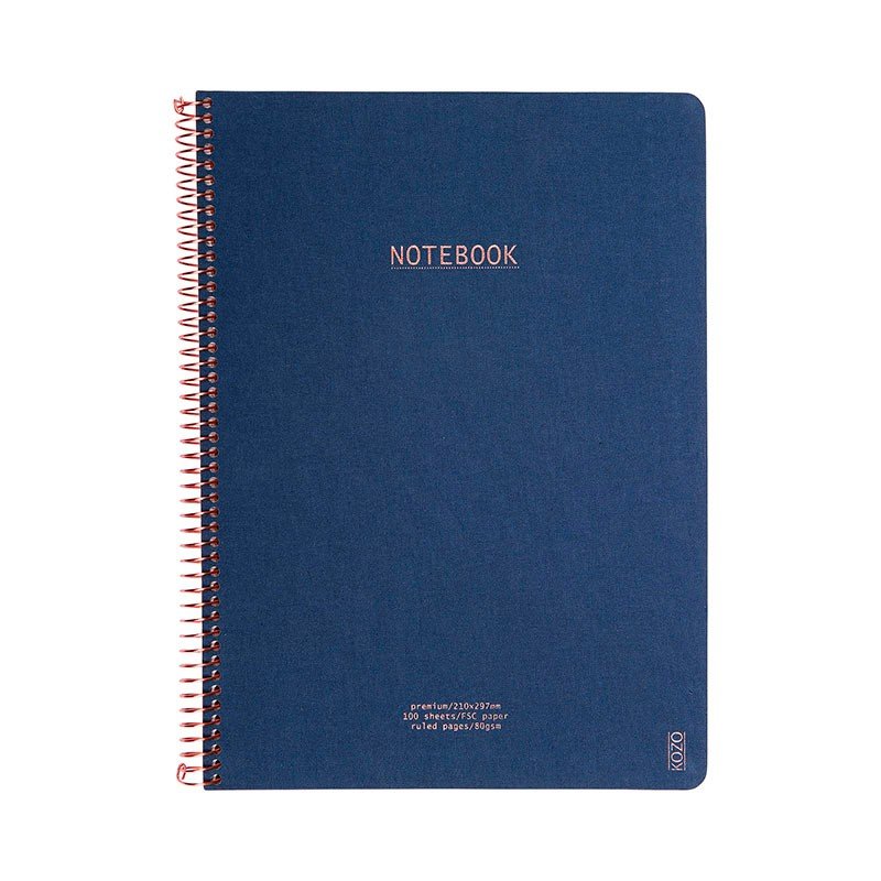 Notesbog Kozo Premium - A4 Linjeret - Marineblå - Notesbøger, Kontorartikler