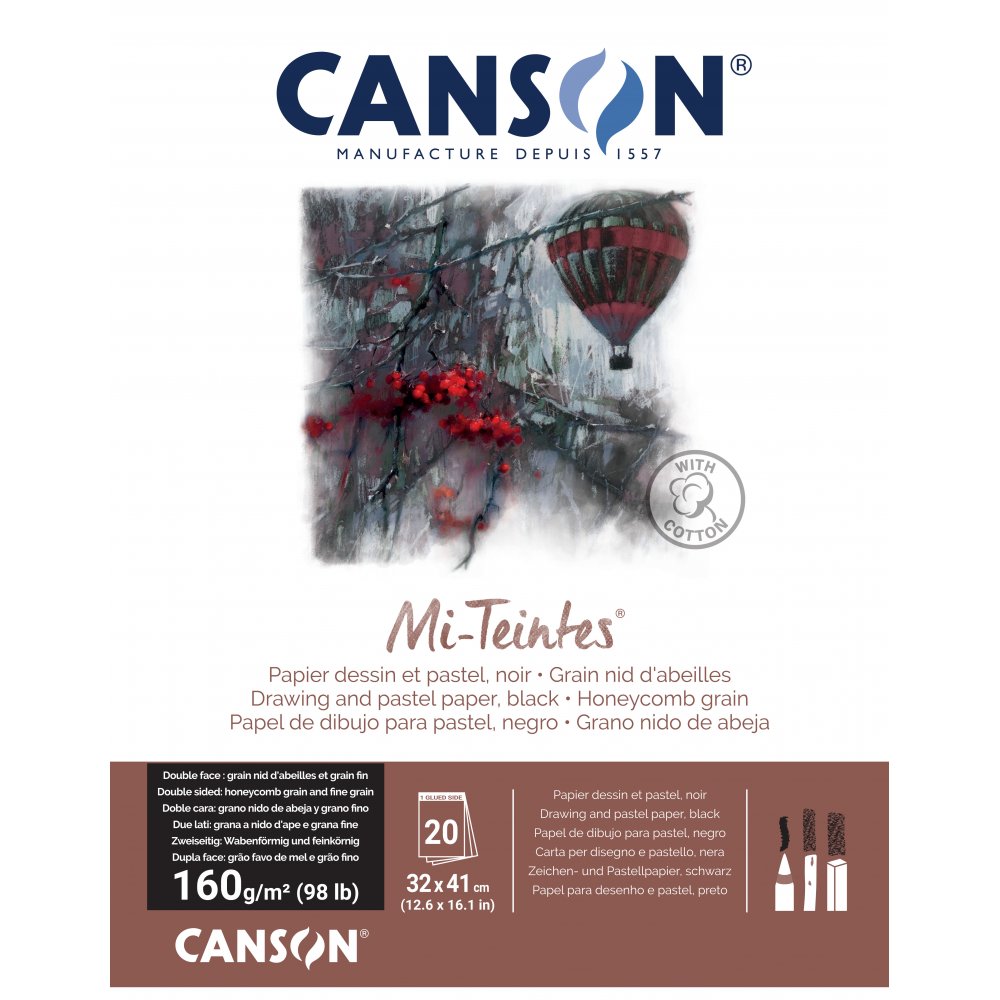 Canson Mi-Teintes 160 g Honey Comb Noire - 32x41 cm - Pastelblok, Blok