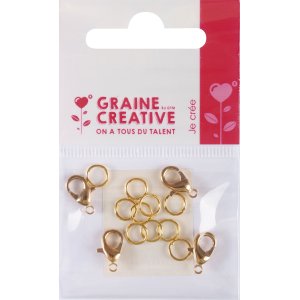 Set med 4 guldfärgade karbinhakar med ringar, 12 mm Set med 4 guldfärgade karbinhakar med ringar, 12 mm