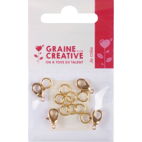 Set med 4 guldfärgade karbinhakar med ringar, 12 mm Set med 4 guldfärgade karbinhakar med ringar, 12 mm