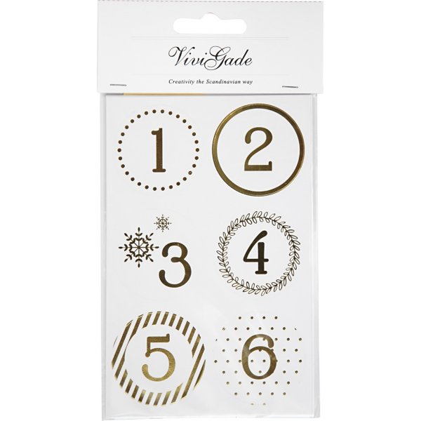 Kalendersiffror - guld - vit - 4 ark